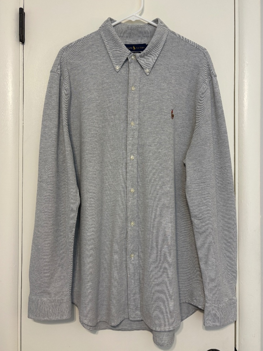 Ralph Lauren Polo Men's L/S Knit Oxford Button-Front Shirt XL Gray Pony Logo